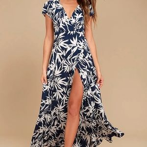 Amuse Society brand navy and white wrap maxi dress size M NWT